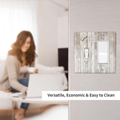 Vintage Light Wood Retro Rustic White Gray Oak Print Outlet Covers 1 Toggle 1 Rocker Combination Decorative Wall Plate Electrical Switch Plates Light Switch Cover Plate for Farmhouse Home Decor