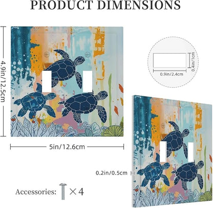 Decorative Switch Plates Colorful Ocean Sea Turtle Marine Life 2 Gang Double Toggle Outlet Light Switch Cover Wall Plate Electrical Faceplate for Kids room Bedroom Decor