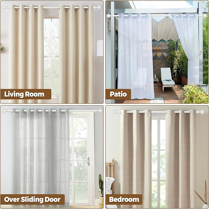 KAMANINA Curtain Rods for Windows 48 to 84 Inch, White Single Heavy Duty Curtain Rod Adjustable, 7/8 Inch Decorative Drapery Rod 32 to 86 Inch(2.6-7.1Ft), Netted Texture End
