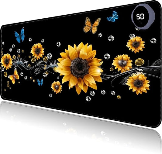 Heated Mouse Pad with 3 Levels Heated & 3 Hours Auto Shut-Off Mouse Pad for Warming Hands in Office Home, 23.6" x 14.2"Large Safe Desk Mat Hand Warmer，A River of Flowers