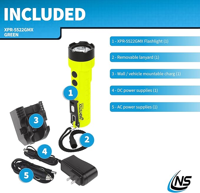 Nightstick XPR-5522GMX Intrinsically Safe Dual-Light Flashlight w/Magnets-Rechargeable-Green-UL913 / ATEX, Multicolor