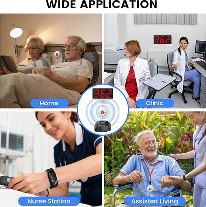 Nurse Call System with 10 Alert Emergency Call Buttons,2 Wrist Watch Receivers and 1 Display Receiver Wireless Caregiver Pager Calling System,1000ft, for Medical Clinic Nurses Station Home Hospital