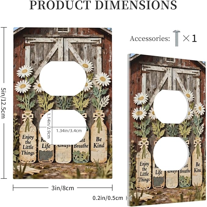 Rustic Daisy Barn Door Flowers Duplex Outlet Decorative Light Switch Covers Electrical Faceplate Switch Plates for Bathroom Kitchen Home