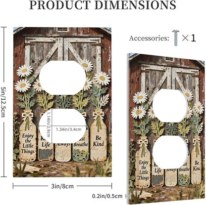 Rustic Daisy Barn Door Flowers Duplex Outlet Decorative Light Switch Covers Electrical Faceplate Switch Plates for Bathroom Kitchen Home