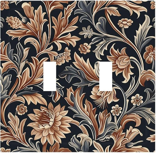 Decorative Switch Plates Vintage Grey Plant Leaves Brown Flowers 2 Gang Double Toggle Outlet Light Switch Cover Wall Plate Electrical Faceplate for Bedroom Home Decor