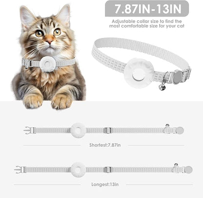 Cat Tracker, Cat Tracker Collar with Safety Elastic Buckle, Works with Any Collar,Compatible with Apple Find My App (Only iOS), No Monthly Fee, Waterproof, White
