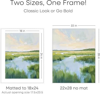 Homeforia 22x28 Poster Frame White, High End Metal 22 x 28 Large Picture Frames with Mat 18 x 24 for Photo, 22x28 Thin Frame Matted to 18x24 inch Print, 28x22 Frame, Tempered Glass, Wall Kit, Set of 1