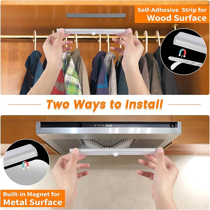 Under Cabinet Lights Motion Sensor Light Dimmable, 80 LED Closet Light Rechargeable Magnetic Under Cabinet Lighting, Under Counter Lights for Kitchen, Wardrobe, 1-Pack
