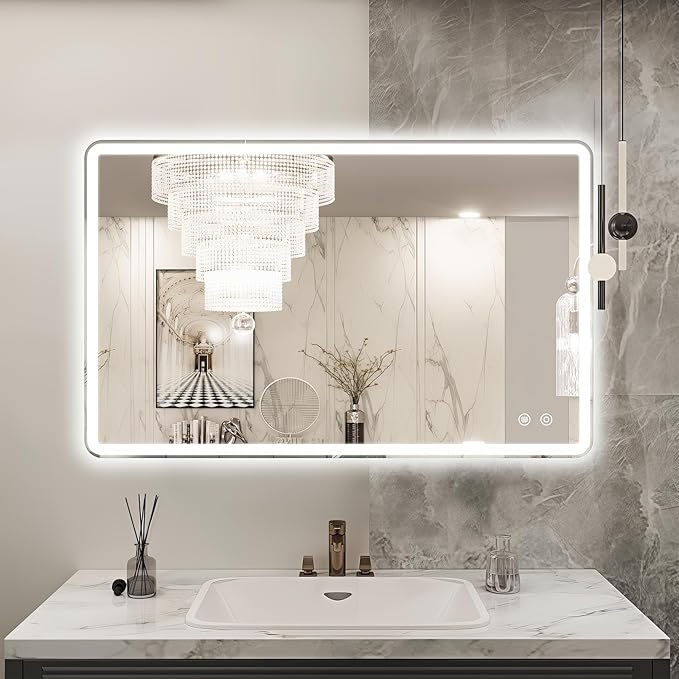 Niccy 20"x32" LED Bathroom Mirror, Rectangle Vanity Mirrors with Lights, Frontlit & Backlit Lighted Vanity Mirror, Memory Funtion, 3 Colors & Stepless Dimmable, Anti-Fog, Horizontal/Vertical