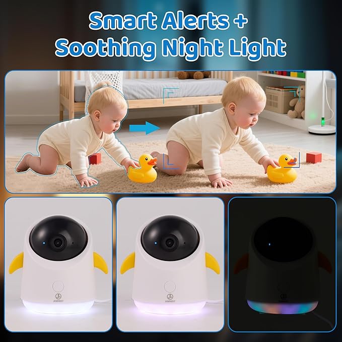 Baby Monitor with 1 or 2 HD Cameras – No WiFi Needed, AI Sleep Detection, Night Vision, Two-Way Talk, Temperature Alerts – Split Screen Option (2 Camera)