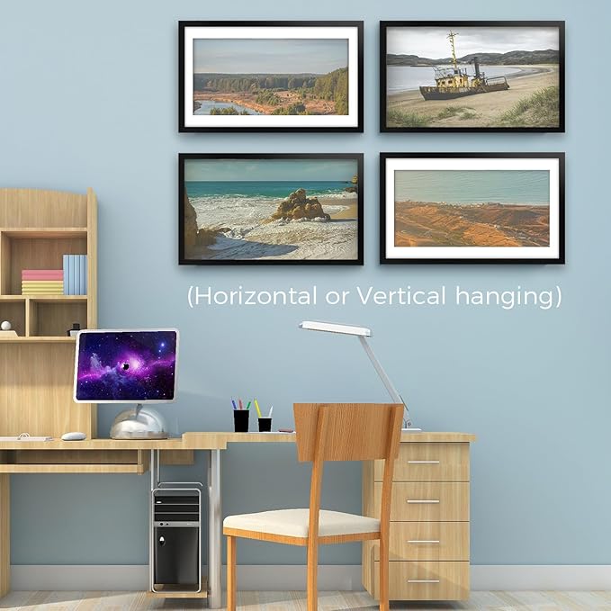 Golden State Art, 14x24 Picture Frame with Mat for 11x22 - High Definition Glass Wall Mounting Horizontal Vertical Display (Black, 1 Pack)