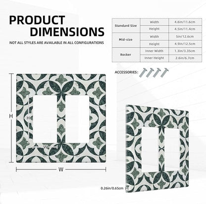 Green Luxury Modern Cubic Marble 2 Gang Double Rocker Decorative Light Switch Covers Electrical Faceplate Switch Plates for Bathroom Kitchen Home