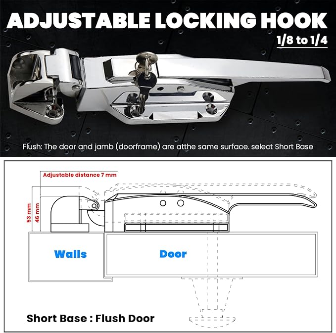 Walk in Cooler Door Handle, Walk in Cooler Door Closer Complete Latch Kit, Freezer Doors Handle, Coolers Radial Latch, Offset -1/8 in to 1/4 in(Flush) and 5.9" Solid Metal Interior Release Handle
