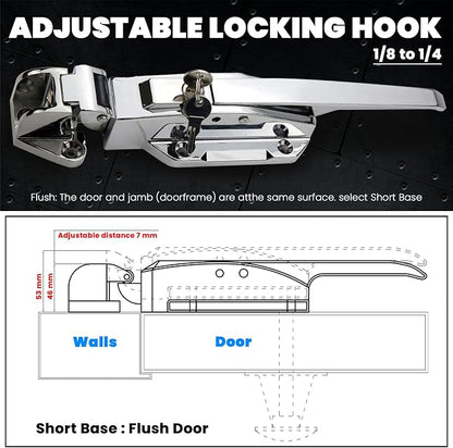 Walk in Cooler Door Handle, Walk in Cooler Door Closer Complete Latch Kit, Freezer Doors Handle, Coolers Radial Latch, Offset -1/8 in to 1/4 in(Flush) and 5.9" Solid Metal Interior Release Handle