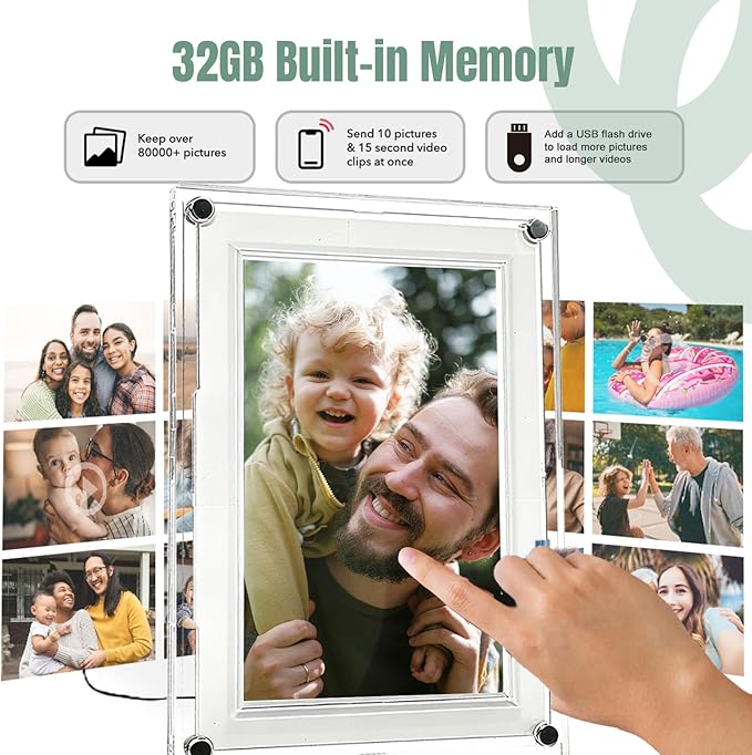 Frameo Digital Picture Frame,10.1 Inch WiFi Slim Acrylic Digital Photo Frames,1280x800 HD IPS Touch Screen Photo Frame Electronic,32GB Memory,Share Photos/Videos Instantly via Frameo App from Anywhere