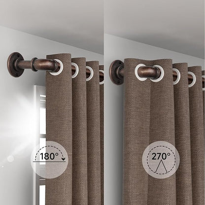 2PCS Industrial Curtain Rods for Windows 18 to 88 Inches Adjustable Length, 1 Inch Diameter, with Aluminium Finials (Antique Red Bronze, 18” to 88”2PCS)