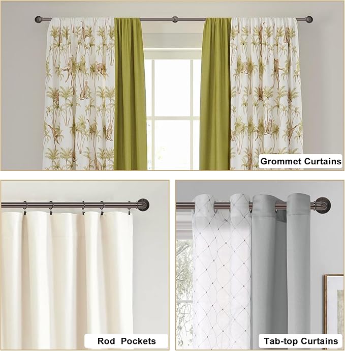 Industrial Curtain Rods 18 to 45 in,Wrap Around Rods, Adjustable Curtain Pole,1 in Diameter Pipe Wall or Ceiling Mounted,for Living Room(Brushed Crimson Black18” to 45”)