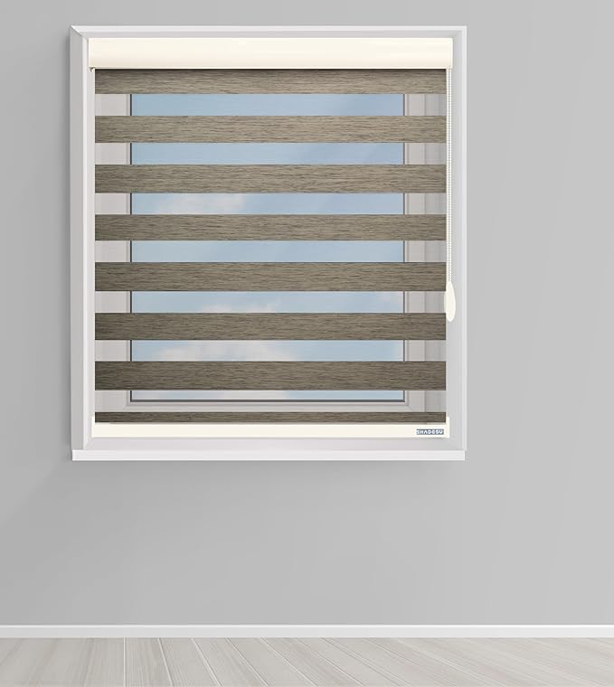 Shadesu Custom Size Zebra Blinds for Windows, 60" W x 72 H, Brown, Dual Layer Free-Stop Zebra Shades, Light Control for Day and Night, Sheer Blinds for Indoor Windows, Bedroom, Kitchen