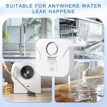Geevon 2 Pack Water Leak Detectors for Home, 100dB Loud Water Alarm Sensor Leak Detection with Drip Alert for Basements, Laundry Rooms, Kitchen, IP56 Waterproof(Battery Included)