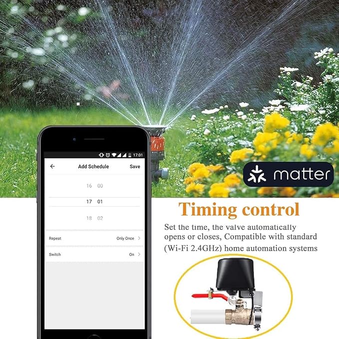 UseeLink Matter Water Valve, Smart Water Shut Off Valve, Automatic Valve Controller Timer,Compatible with Alexa,Apple Home, 2 Packs