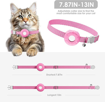 Cat GPS Tracker, Pet Tracker for Cats, Cat GPS Tracker Collar with Safety Elastic Buckle, Works with Any Collar,Compatible with Apple Find My App (Only iOS), Waterproof, No Monthly Fee, Pink