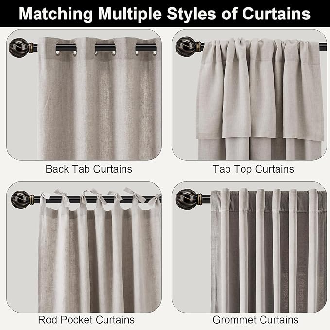 Black Curtain Rods for Windows 66 to 120 Inch 7/8" Diamete Heavy Duty Adjustable Window Curtain Rod with Decorative Finials for Farmhouse Bedroom Living Room Kitchen Outdoor
