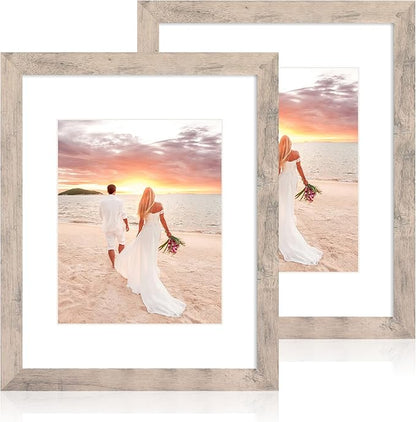 iRahmen 11x14 Picture Frame Set of 2 with Tempered Glass, Smoke Gray Frame Display 8x10 Picture with Mat or 11 x 14 Without Mat, Wooden Photo Frame for Horizontal or Vertical Wall Mount