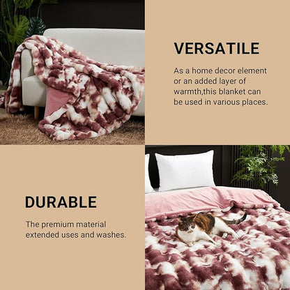 SAPHREAS Faux Fur Throw Blanket for Couch, Fluffy Fuzzy Bubble Blanket for Sofa Bed Living Room, Decor Soft Cozy Gifts for Women Men, 60x80” Tie Dye Burgundy