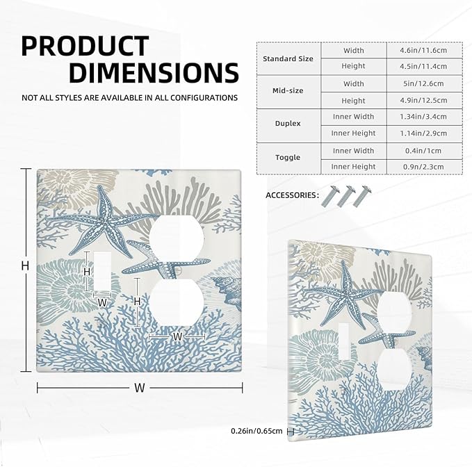 Decorative Outlet Covers Blue Starfish Coral Seaweed 2 Gang Wall Plate Single Toggle Duplex Light Switch Cover Switch Plate Covers for Bathroom Bedroom Home Decor