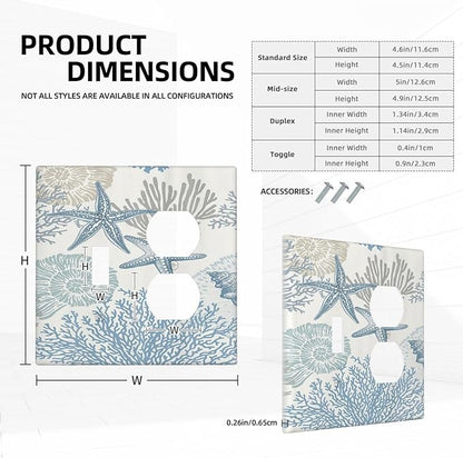Decorative Outlet Covers Blue Starfish Coral Seaweed 2 Gang Wall Plate Single Toggle Duplex Light Switch Cover Switch Plate Covers for Bathroom Bedroom Home Decor