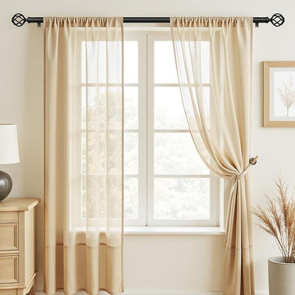 Curtain Rods for Windows 66 to 120, 1 Inch Adjustable Decorative Long Black Curtain Rod with Twisted Cage End, Modern Heavy Duty Outdoor Drapery Rods for Patio, Telescoping Splicing, Size 32"-120"