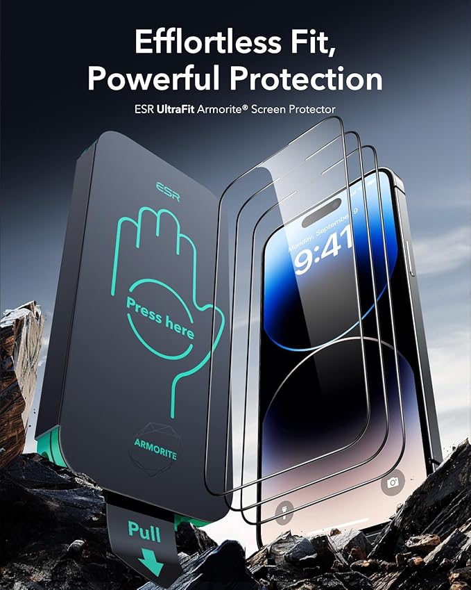 ESR 3 Pack 9H+ Glass for iPhone 14 Pro Max Screen Protector, [Military Grade Shatterproof & Longest Durable] Armorite Ultra-tough Full Coverage Tempered Glass with UltraFit Tray