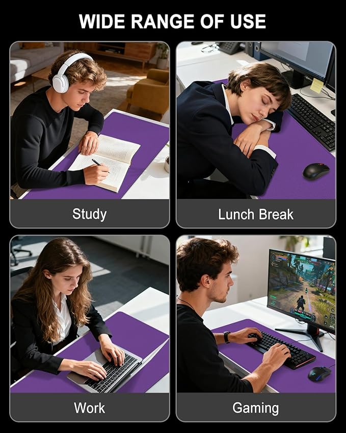 Heated Desk Pad, 23.6" x 14.2" Leather Non-Slip Warm Desk Pad, Large Mouse Mat with 3 Levels Heating & 3 Hours Auto Shut-Off, Hand and Foot Warmer for Office, Home, Purple