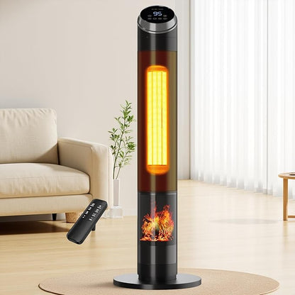 AKIRES 38IN Space Heater Large Room,1500w Space Heater For Indoor Use,120°Oscillating Tower Heater With Thermostat,Remote Control,Overheat & Tip-Over Protection,24H Timer For Large Rooms Matte Black