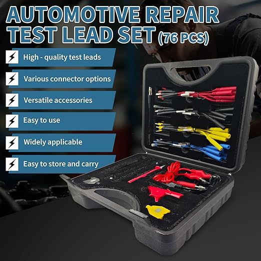 76 Pcs Automotive Circuit Test Lead Kit, Multimeter Test Leads Kit, Electrical Back Probe Kit, Alligator Clip, Acicular Probe, Banana Plug Adapters, Volt Meter Lead (with Carrying Case)