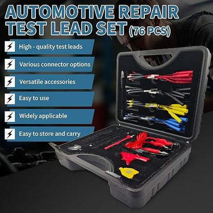 76 Pcs Automotive Circuit Test Lead Kit, Multimeter Test Leads Kit, Electrical Back Probe Kit, Alligator Clip, Acicular Probe, Banana Plug Adapters, Volt Meter Lead (with Carrying Case)