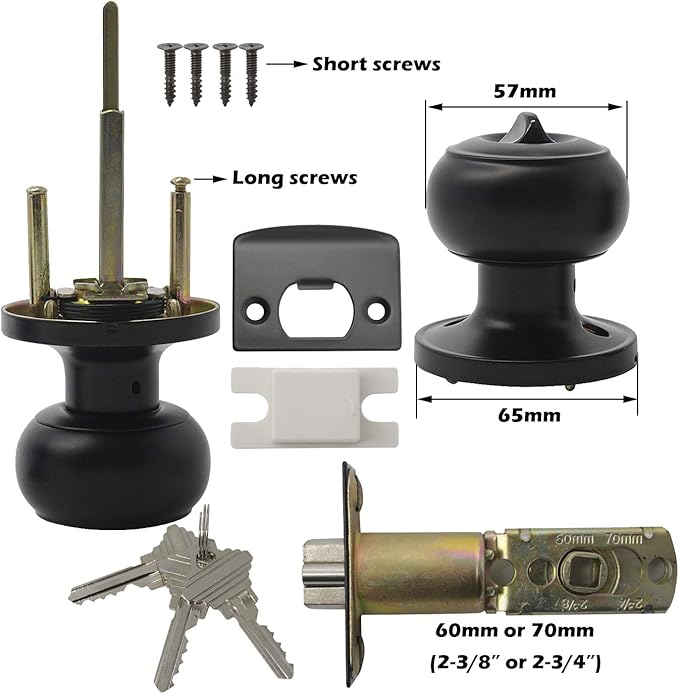 Gobrico Entry Door Locks Keyed-Alike Flat Ball Door Locksets with Same Keys in Black-Pack of 3