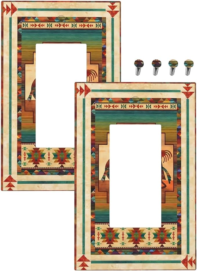 Decorative Outlet Covers Native American African Afro 1 Gang Rocker Light Switch Cover Plate Single Decora Light Switch Covers Wall Plate Faceplate for Home Bedroom Decor （2 Pack）