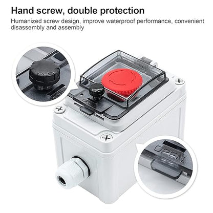 IP67 Button Switch Outdoor Waterproof Box Red Button Emergency Stop with Protective Cover Anti-misoperation Switch(AC/DC 6A-110V/3A-240V/2.5A-380V)
