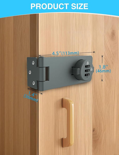 Keyless Cabinet Combination Lock, 3-Digit Password Twist Knob Hasp Latch for Doors, Cabinets, Drawers, Barn Door, Bathroom, Outdoor, Closet, Fence, Durable Zinc Alloy, (Gray, 1 Pack)