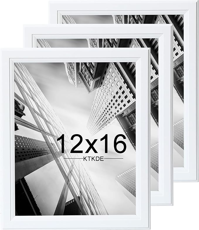KTKDE 12x16 Picture Frame Set of 3,White Wooden frames, Vertical & Horizontal Wall Hanging for Wall Display,Studio Gallery Photo Frame for Photos, Posters & Art Prints