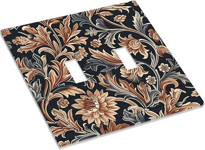 Decorative Switch Plates Vintage Grey Plant Leaves Brown Flowers 2 Gang Double Toggle Outlet Light Switch Cover Wall Plate Electrical Faceplate for Bedroom Home Decor