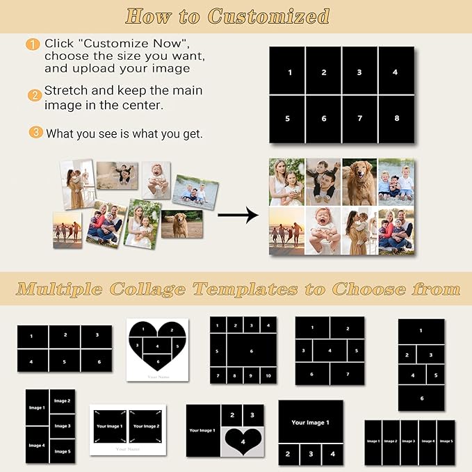 Collage Canvas Prints with Your Photos Personalized Multi Pictures for Wall Custom Family Wedding Baby Pet Dog Photo to Canvas Customized Gifts Home Wall Decor (Collage Photo-12, Framed)