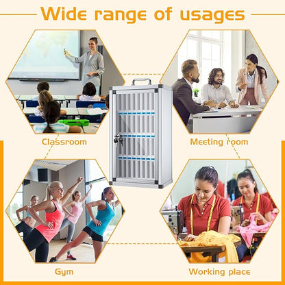 Amylove 36 Slots Cell Phone Locker Cabinet Aluminum Alloy Pocket Chart Storage Locker Box Cabinet Wall-Mounted Cell Phones Storage Box with Handle for Office Classroom Gym (White)