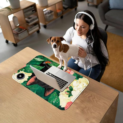 Heated Mouse Pad with 3 Temperature Settings(104°F–122°F),Large 24x14.2 Inch PU Leather Heated Desk Mat,Waterproof Warming Pad for Office,Gaming & Cold Hands Relief,Flower Black Cat Art