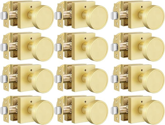 goldenwarm Gold Door Knobs Interior, Brushed Gold Door Knobs Square Privacy Door Knob for Bedroom Bathroom, Modern Heavy Duty Interior Doorknobs - 12 Pack Zinc-Alloy