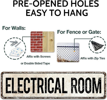Electrical Room Door/Wall Sign, Sign for Door, Ensures Public Do Not Enter Restricted Areas - Private Access/Authorized Personnel Only, 4" by 16" Tin Sign