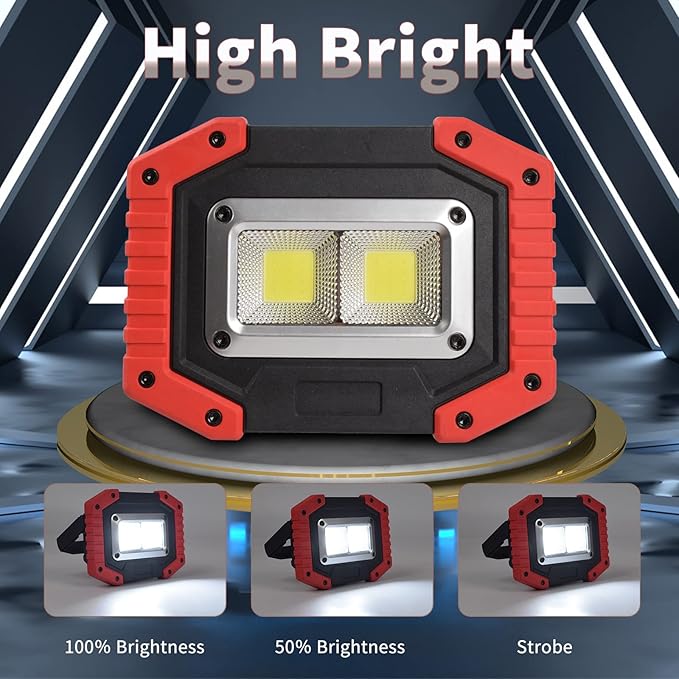 OTYTY LED Work Light 2-Pack, 30W 1500LM Portable Rechargeable Flood Lights with Magnetic Base, 4200mAh Battery for Outdoor, Camping, Hiking, Emergency, Car Repairing, Job Site Lighting (W840 Red)