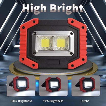 OTYTY LED Work Light 2-Pack, 30W 1500LM Portable Rechargeable Flood Lights with Magnetic Base, 4200mAh Battery for Outdoor, Camping, Hiking, Emergency, Car Repairing, Job Site Lighting (W840 Red)