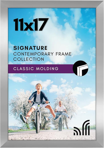 Americanflat 11x17 Picture Frame with Shatter-Resistant Glass - Signature Collection - Gallery-Style Frames Made of Engineered Wood - Photo Frame for Wall Display - Silver